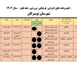 اهم برنامه‌های اجرایی فرهنگی و قهرمانی هیئت ورزش‌های همگانی شهرستان تویسرکان